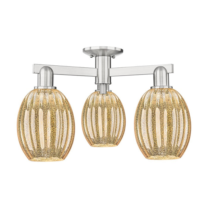 Innovations Preston 3Lt 24" Bulb Semi-Flush, SN/Mercury - 716-3F-SN-G459-6ME