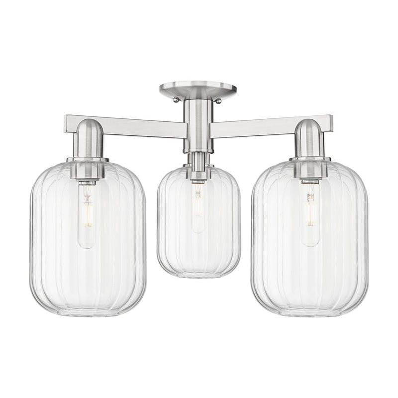 Innovations Preston 3Lt 24" Jar Semi-Flush, SN/Clear - 716-3F-SN-G460-7CL