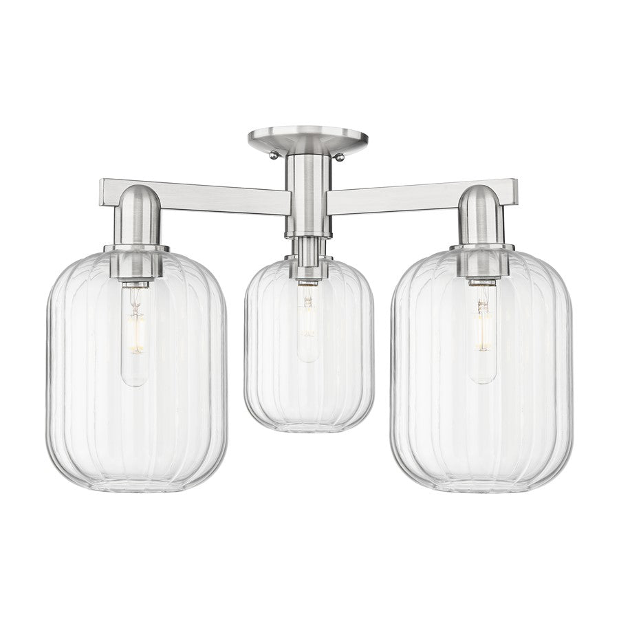 Innovations Preston 3Lt 24" Jar Semi-Flush, SN/Clear - 716-3F-SN-G460-7CL