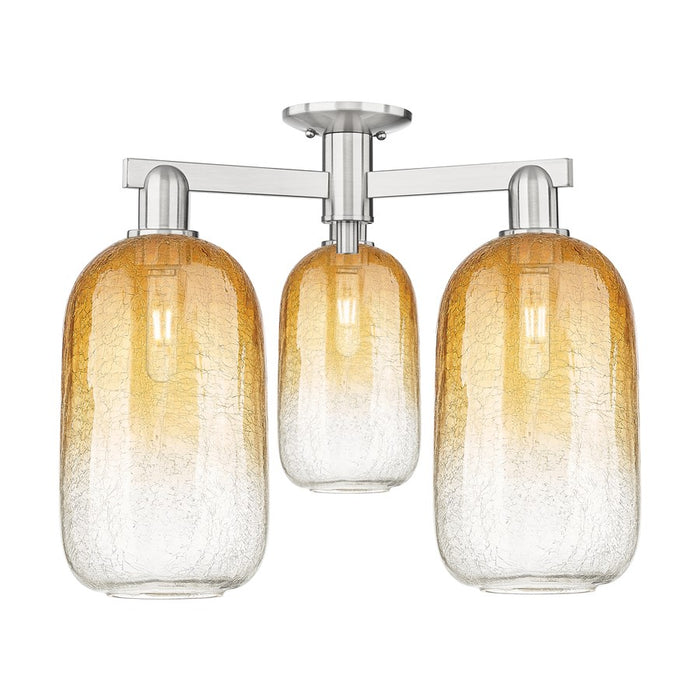 Innovations Brookhaven Cloche 3Lt 25" Semi-Flush, SN/Amber - 716-3F-SN-G482-7AM