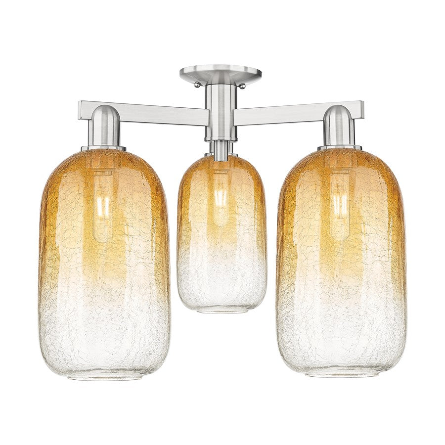 Innovations Brookhaven Cloche 3Lt 25" Semi-Flush, SN/Amber - 716-3F-SN-G482-7AM