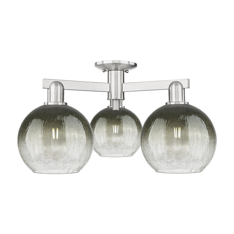Innovations Brookhaven Globe 25in 3-Light Semi-Flush Mount | Industrial Brushed Satin Nickel and Slate Glass | Living Room & | Model 716-3F-SN-G483-8SL