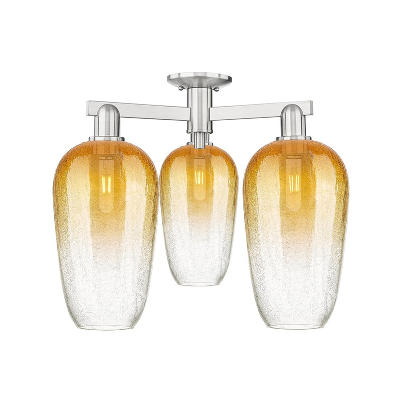 Innovations Brookhaven Flute 3Lt 25" Semi-Flush, SN/Amber - 716-3F-SN-G484-7AM