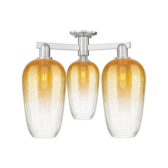 Innovations Brookhaven Flute 3Lt 25" Semi-Flush, SN/Amber - 716-3F-SN-G484-7AM