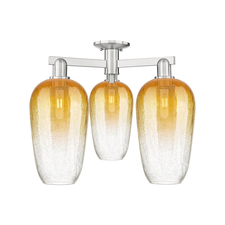 Innovations Brookhaven Flute 3Lt 25" Semi-Flush, SN/Amber - 716-3F-SN-G484-7AM