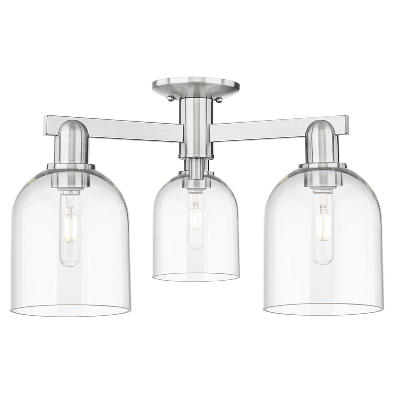 Innovations Bella 23in 3-Light Semi-Flush | Industrial Brushed Satin Nickel and Clear Glass | Living Room & Entryway Damp Rated | Model 716-3F-SN-G558-6CL