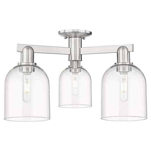 Innovations Bella 23in 3-Light Semi-Flush | Industrial Brushed Satin Nickel and Clear Glass | Living Room & Entryway Damp Rated | Model 716-3F-SN-G558-6CL