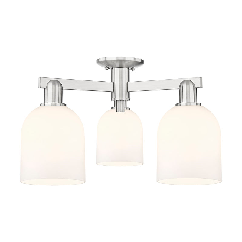 Innovations Bella 23in 3-Light Semi-Flush Mount | Industrial Brushed Satin Nickel and White Glass | Kitchen & Hallway | 23 x | Model 716-3F-SN-G558-6GWH