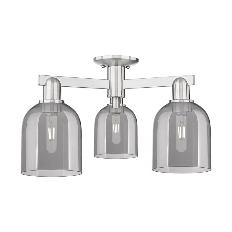 Innovations Bella 23in 3-Light Semi-Flush | Industrial Brushed Satin Nickel and Light Smoke Glass | Living Room & Dining Room | Model 716-3F-SN-G558-6SM