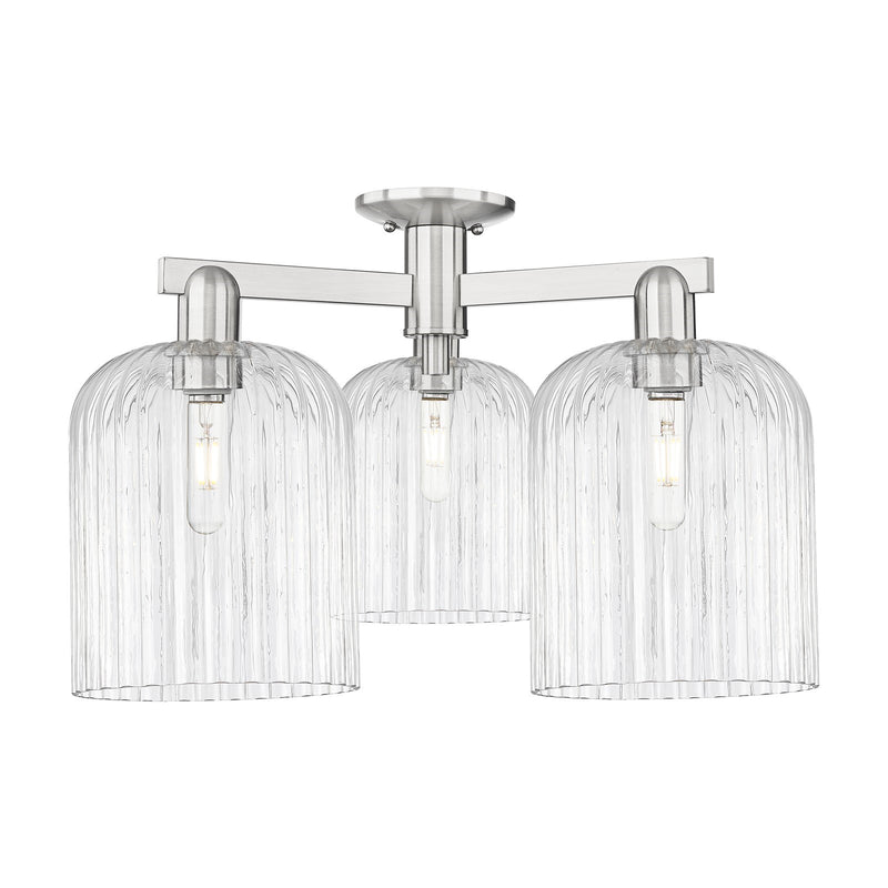 Innovations Bridal Veil 26in 3-Light Semi-Flush Mount | Industrial Brushed Satin Nickel and Clear Ribbed Glass | Entryway & | Model 716-3F-SN-G559-8CL