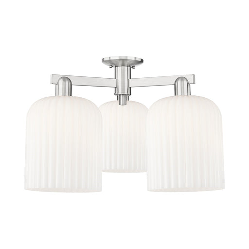 Innovations Bridal Veil 26in 3-Light Semi-Flush Mount | Industrial Brushed Satin Nickel and Gloss White Ribbed Glass | Model 716-3F-SN-G559-8GWH