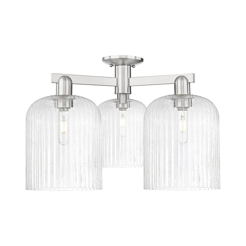 Innovations Bridal Veil 26in 3-Light Semi-Flush Mount | Industrial Brushed Satin Nickel and Seedy Glass | Living Room & | Model 716-3F-SN-G559-8SDY