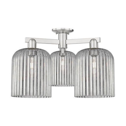 Innovations Bridal Veil 26in 3-Light Semi-Flush Mount | Industrial Brushed Satin Nickel and Light Smoke Ribbed Glass | Living | Model 716-3F-SN-G559-8SM