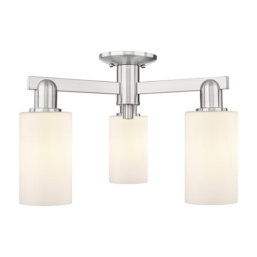 Innovations Clymer 21in 3-Light Semi-Flush Mount | Industrial Brushed Satin Nickel and Matte White Glass | Kitchen & Hallway | Model 716-3F-SN-G801