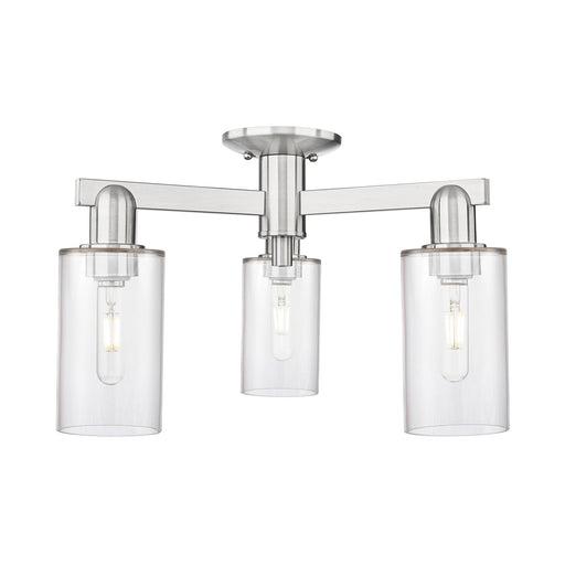 Innovations Clymer 21in 3-Light Semi-Flush Mount | Industrial Brushed Satin Nickel Steel and Clear Glass | Living Room & Hallway | Model 716-3F-SN-G802