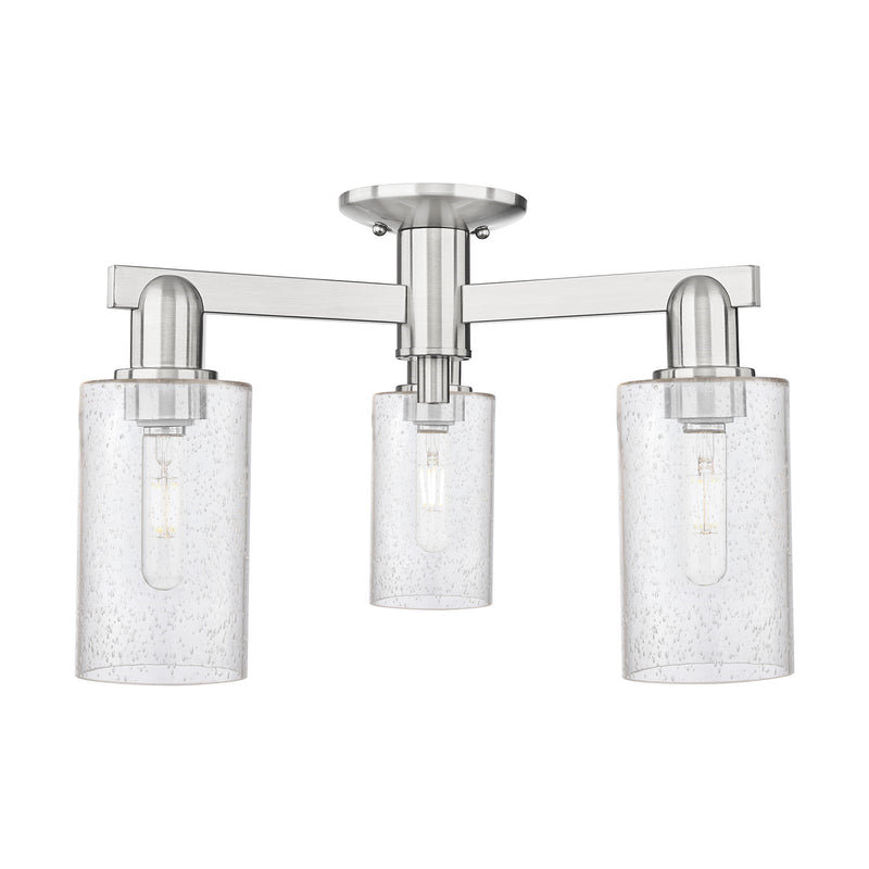 Innovations Clymer 21in 3-Light Semi-Flush Mount | Industrial Brushed Satin Nickel Steel and Seedy Glass | Entryway & Hallway | Model 716-3F-SN-G804