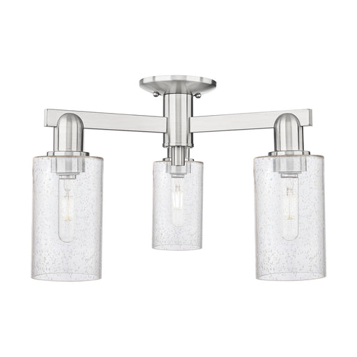 Innovations Clymer 21in 3-Light Semi-Flush Mount | Industrial Brushed Satin Nickel Steel and Seedy Glass | Entryway & Hallway | Model 716-3F-SN-G804