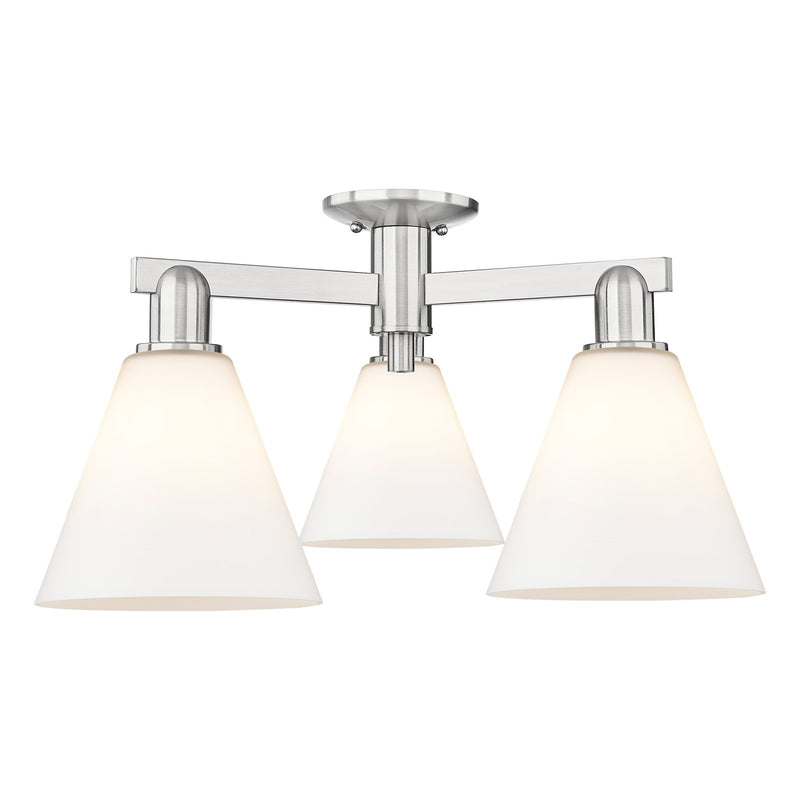 Innovations Berkshire Glass 26in 3-Light Semi-Flush Mount | Industrial Brushed Satin Nickel and Matte White Glass | Kitchen & | Model 716-3F-SN-GBC-81