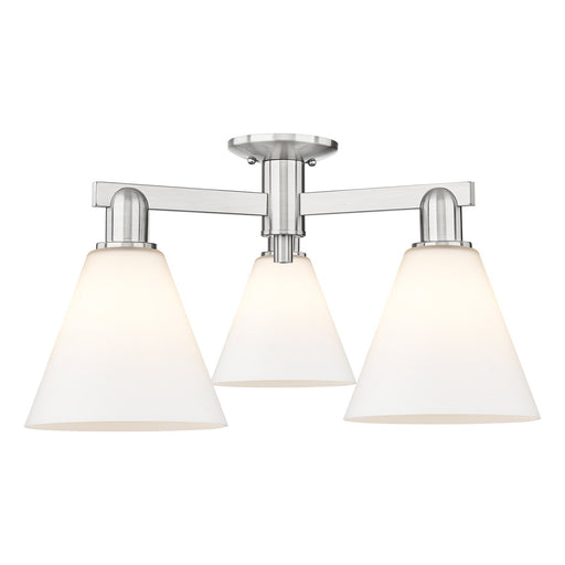 Innovations Berkshire Glass 26in 3-Light Semi-Flush Mount | Industrial Brushed Satin Nickel and Matte White Glass | Kitchen & | Model 716-3F-SN-GBC-81