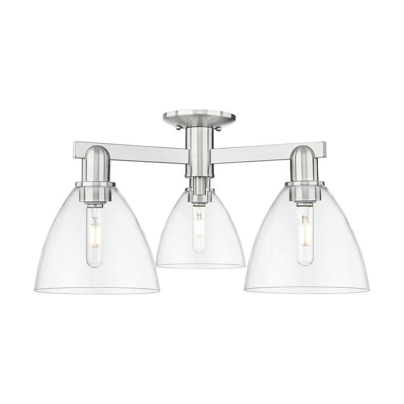 Innovations Bristol 25in 3-Light Semi-Flush Mount | Industrial Brushed Satin Nickel Steel and Clear Glass | Entryway & Hallway | Model 716-3F-SN-GBD-752