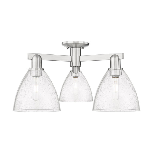 Innovations Bristol 25in 3-Light Semi-Flush Mount | Industrial Brushed Satin Nickel Steel and Seedy Glass | Entryway & Covered | Model 716-3F-SN-GBD-754