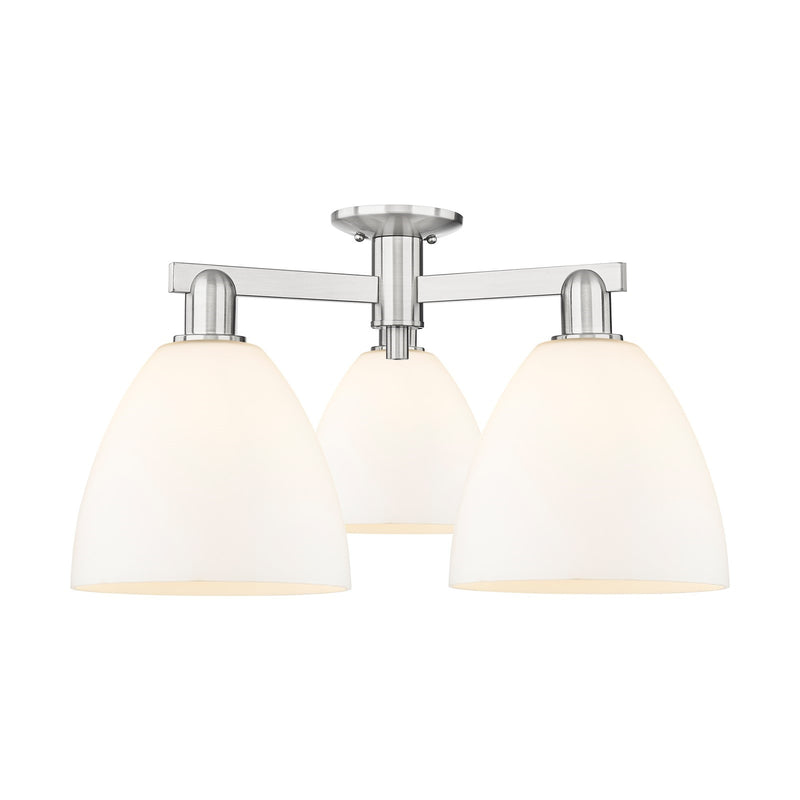 Innovations Bristol 27in 3-Light Semi-Flush Mount | Industrial Brushed Satin Nickel and Matte White Glass | Living Room & Hallway | Model 716-3F-SN-GBD-91