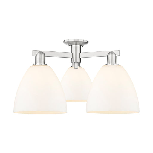 Innovations Bristol 27in 3-Light Semi-Flush Mount | Industrial Brushed Satin Nickel and Matte White Glass | Living Room & Hallway | Model 716-3F-SN-GBD-91