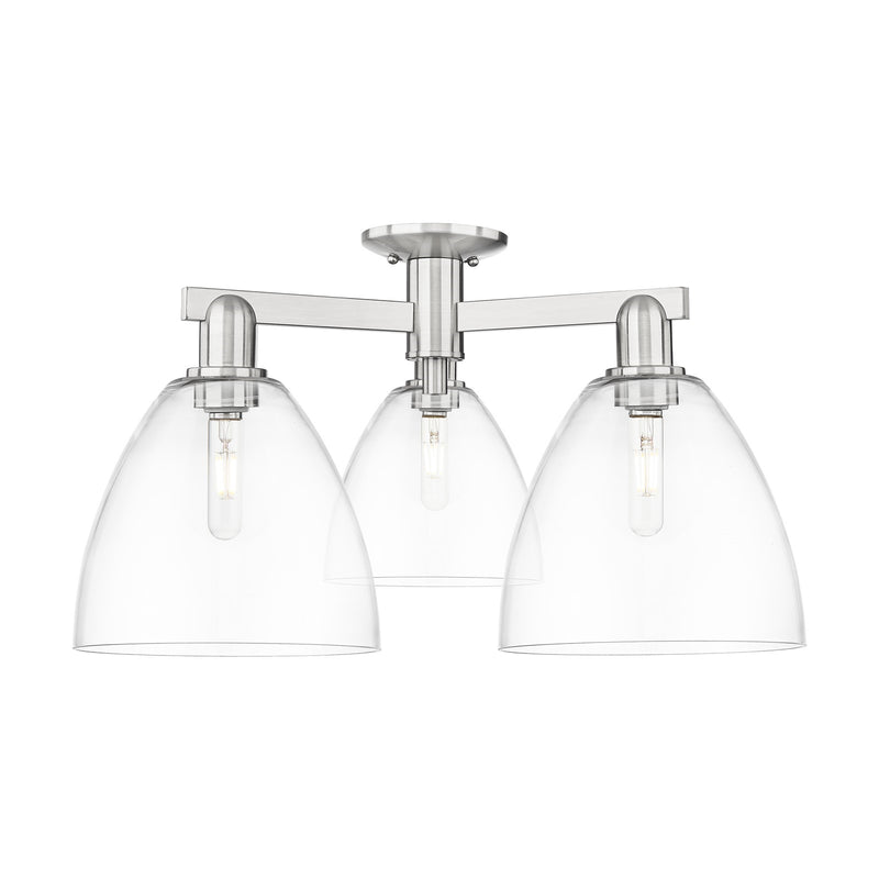Innovations Bristol 27in 3-Light Semi-Flush Mount | Industrial Brushed Satin Nickel Steel and Clear Glass Dome Shade | Living | Model 716-3F-SN-GBD-92