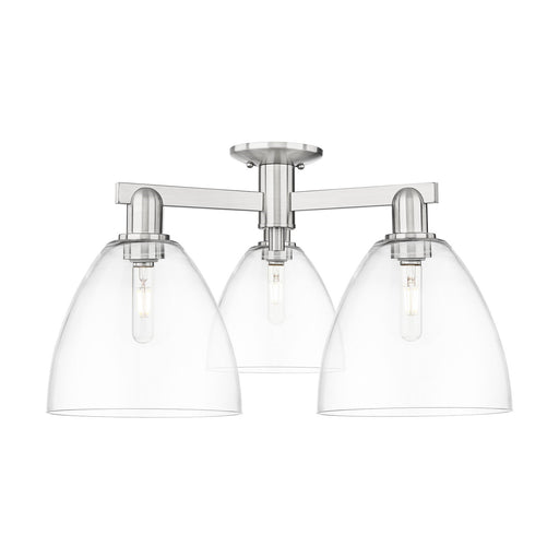 Innovations Bristol 27in 3-Light Semi-Flush Mount | Industrial Brushed Satin Nickel Steel and Clear Glass Dome Shade | Living | Model 716-3F-SN-GBD-92