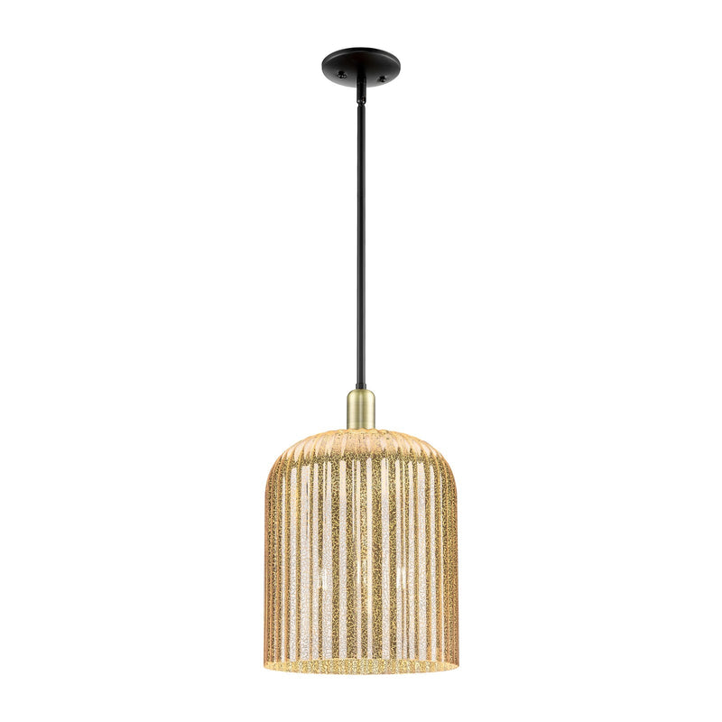 Innovations Bridal Veil 12in 1-Light Mini Pendant | Industrial Black Antique Brass Steel and Mercury Ribbed Glass | Kitchen | Model 716-3S-BAB-G559-12ME