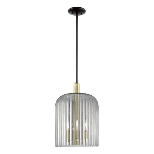 Innovations Bridal Veil 12in 1-Light Mini Pendant | Industrial Black Antique Brass Steel and Light Smoke Ribbed Glass | Model 716-3S-BAB-G559-12SM
