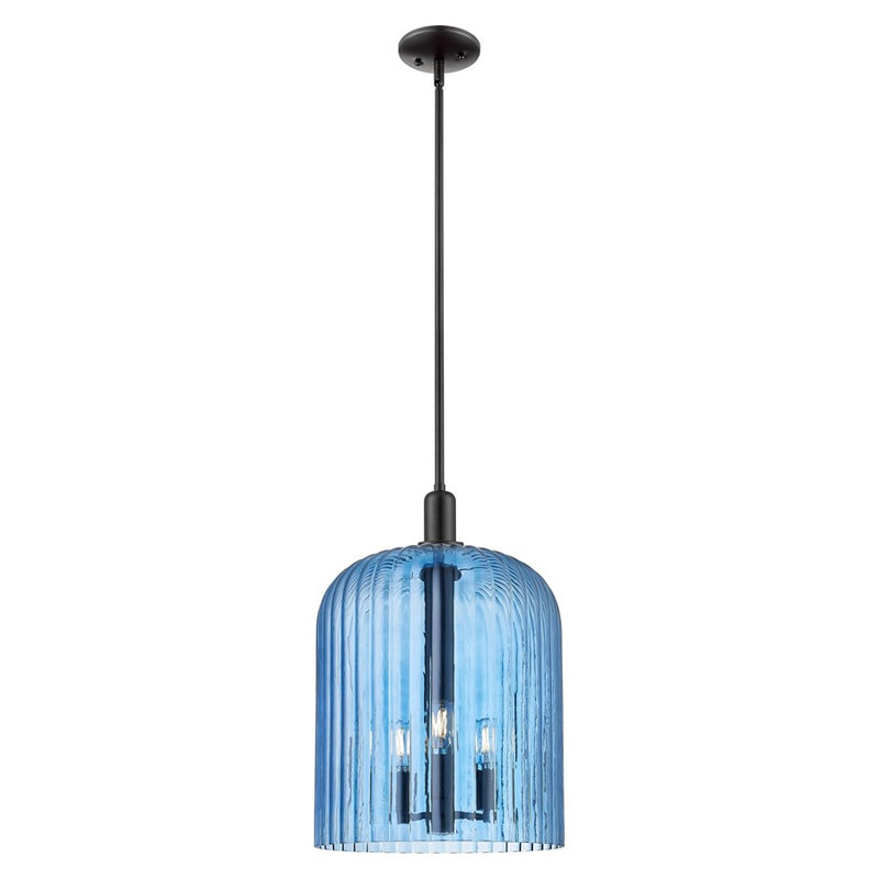 Innovations Bridal Veil 3Lt 12" Stem Mini Pendant, BK/Blue - 716-3S-BK-G559-12BL