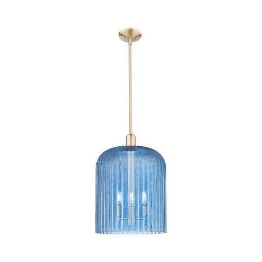 Innovations Bridal Veil 12in 1-Light Mini Pendant | Industrial Champagne Bronze Steel and Blue Ribbed Glass | Kitchen Island & | Model 716-3S-CB-G559-12BL