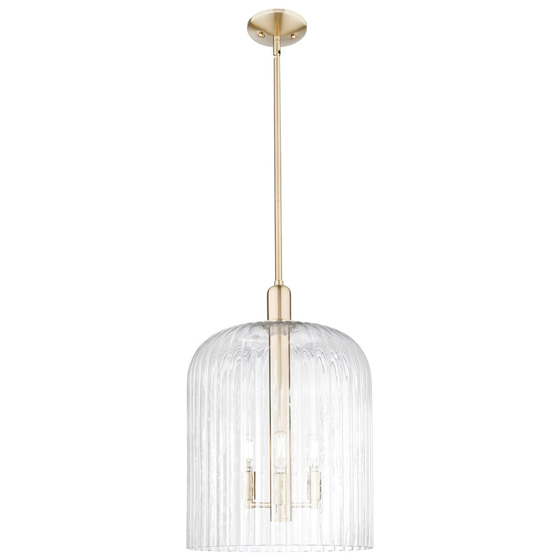 Innovations Bridal Veil 12in 1-Light Mini Pendant | Industrial Champagne Bronze Steel and Clear Ribbed Glass | Kitchen Island | Model 716-3S-CB-G559-12CL