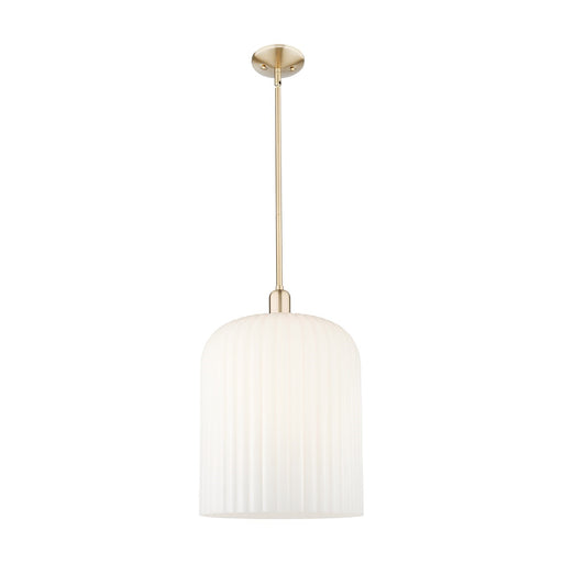 Innovations Bridal Veil 12in 1-Light Mini Pendant | Industrial Champagne Bronze Steel and Gloss White Ribbed Glass | Kitchen | Model 716-3S-CB-G559-12GWH