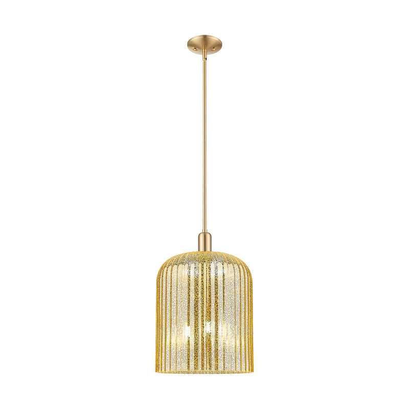 Innovations Bridal Veil 12in 1-Light Mini Pendant | Industrial Champagne Bronze Steel and Mercury Ribbed Glass | Kitchen | Model 716-3S-CB-G559-12ME