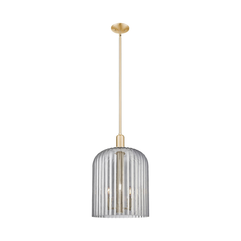 Innovations Bridal Veil 12in 1-Light Mini Pendant | Industrial Champagne Bronze Steel and Light Smoke Ribbed Glass | Kitchen | Model 716-3S-CB-G559-12SM