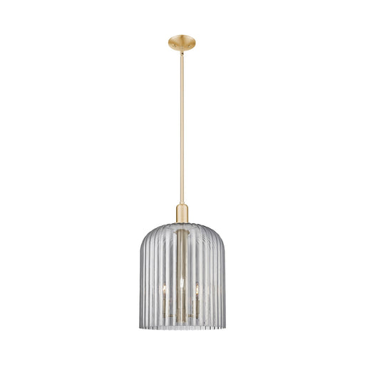 Innovations Bridal Veil 12in 1-Light Mini Pendant | Industrial Champagne Bronze Steel and Light Smoke Ribbed Glass | Kitchen | Model 716-3S-CB-G559-12SM