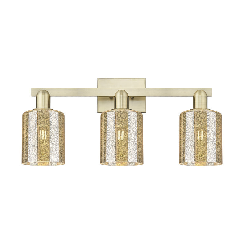 Innovations Cobbleskill 24in 3-Light Bath Vanity Light | Industrial Antique Brass Steel and Mercury Glass | Bathroom Vanity | 24 x | Model 716-3W-AB-G116
