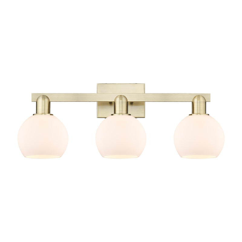 Innovations Athens 25in 3-Light Bath Vanity Light | Industrial Antique Brass and Matte White Glass | Bathroom Vanity | 24.88 x | Model 716-3W-AB-G121-6