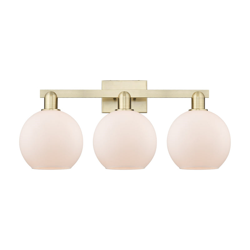 Innovations Athens 27in 3-Light Bath Vanity Light | Industrial Antique Brass Steel and Matte White Glass | Bathroom Vanity | 27 x | Model 716-3W-AB-G121-8