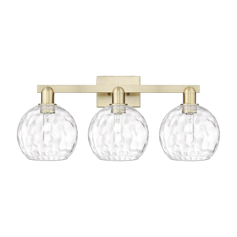Innovations Athens Water Glass 27in 3-Light Bath Vanity | Industrial Antique Brass Steel and Clear Glass | Bathroom Vanity & | Model 716-3W-AB-G1215-8