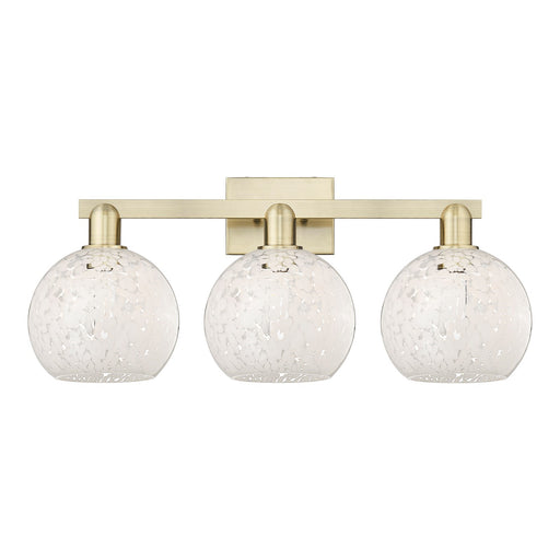 Innovations Lighting White Mouchette 27in 3-Light Bath Vanity Light | Industrial Antique Brass and White Mouchette Glass | Model 716-3W-AB-G1216-8WM