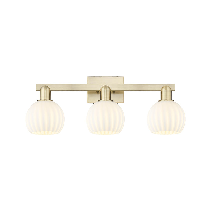 Innovations Lighting Arcadia 25in 3-Light Bath Vanity Light | Industrial Antique Brass and White Venetian Glass | Bathroom | Model 716-3W-AB-G1217-6WV