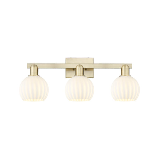Innovations Lighting Arcadia 25in 3-Light Bath Vanity Light | Industrial Antique Brass and White Venetian Glass | Bathroom | Model 716-3W-AB-G1217-6WV