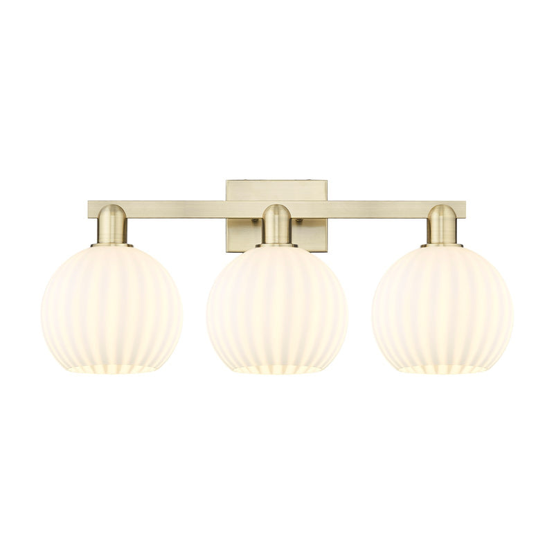 Innovations Lighting White Venetian 27in 3-Light Bath Vanity | Industrial Antique Brass and White Venetian Glass | Bathroom | Model 716-3W-AB-G1217-8WV