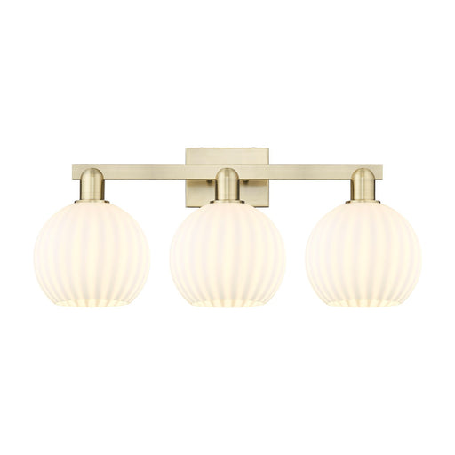 Innovations Lighting White Venetian 27in 3-Light Bath Vanity | Industrial Antique Brass and White Venetian Glass | Bathroom | Model 716-3W-AB-G1217-8WV
