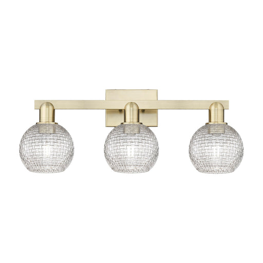 Innovations Athens 25in 3-Light Bath Vanity | Industrial Antique Brass and Clear Basket Weave Glass | Bathroom Vanity Light | Model 716-3W-AB-G122C-6CL