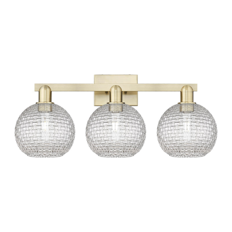 Innovations Athens 27in 3-Light Bath Vanity Light | Industrial Antique Brass and Clear Basket Weave Glass | Bathroom Vanity | Model 716-3W-AB-G122C-8CL