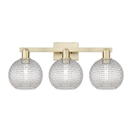Innovations Athens 27in 3-Light Bath Vanity Light | Industrial Antique Brass and Clear Basket Weave Glass | Bathroom Vanity | Model 716-3W-AB-G122C-8CL
